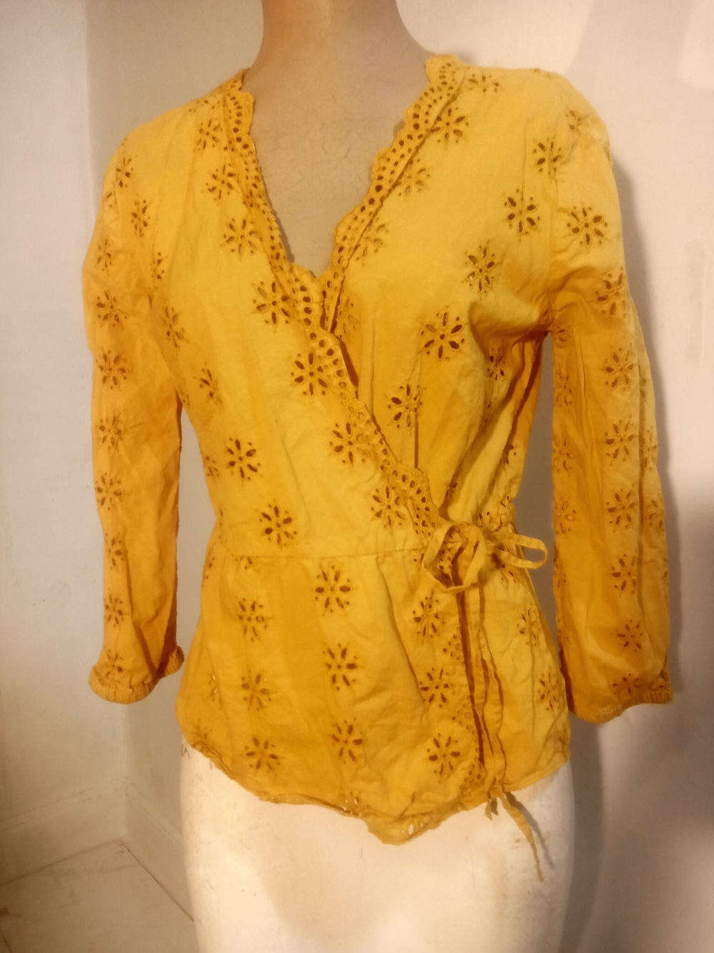 Madewell Mustard Yellow Eyelet Wrap Blouse